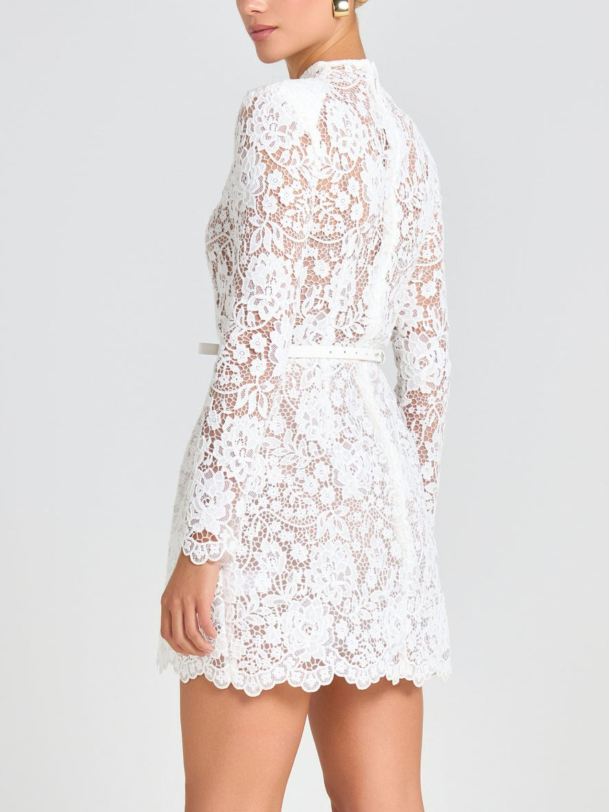 Elegant Floral Lace Long Sleeve Cutout Mini Dress