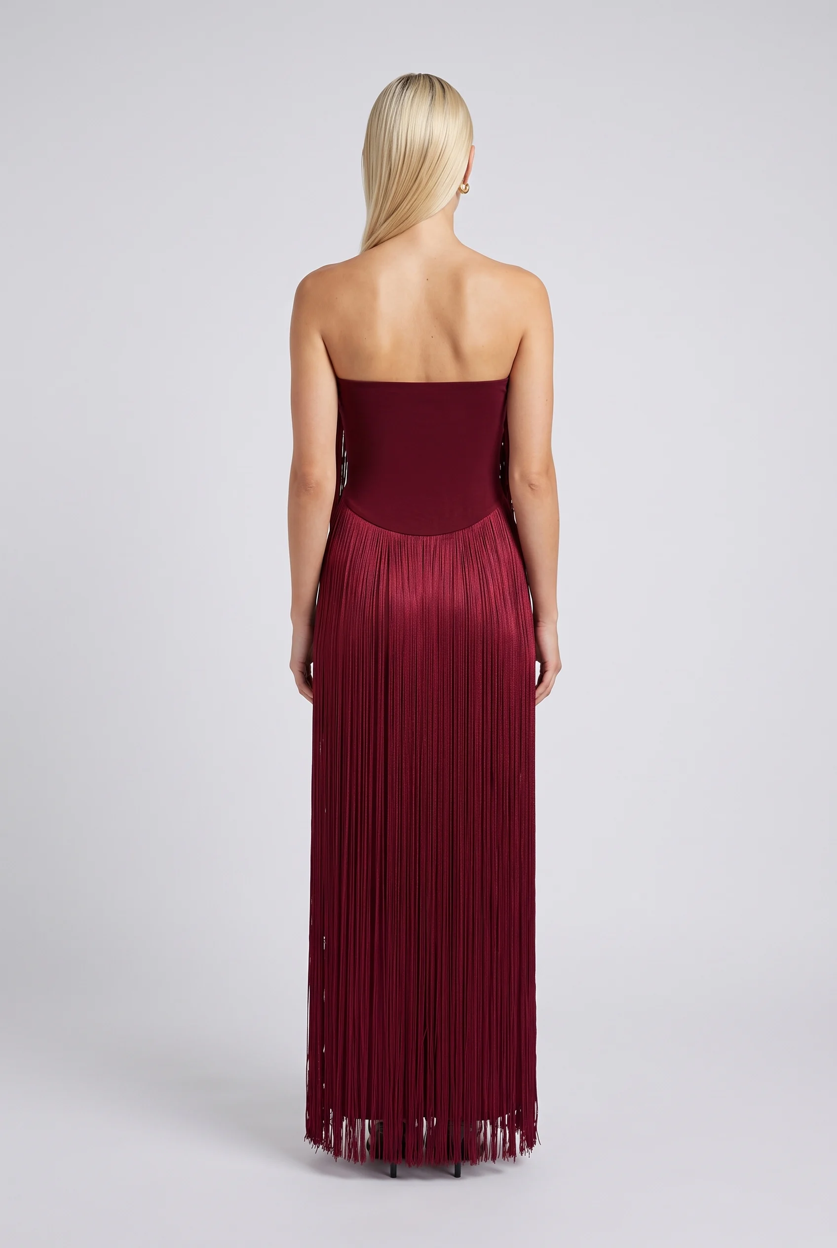 Burgundy Strapless Fringe Overlay Maxi Evening Party Dress [erp-image:a951f6f91150d045ee05ea12]