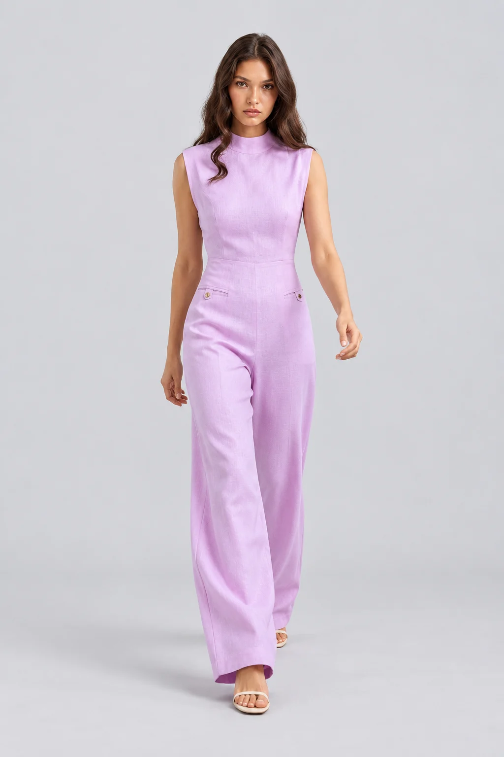 Sleeveless High Neck Wide Leg Jumpsuit in Light Pink [erp-image:860656488b9912b9ddda2b0b]