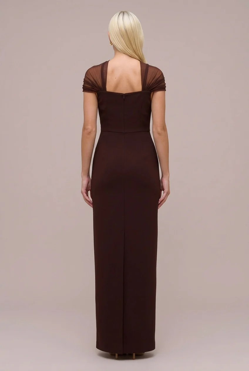 Mesh Draped Off the Shoulder Sleeveless Column Maxi Dress [erp-image:48d85cbd70abee1f68e2349c]