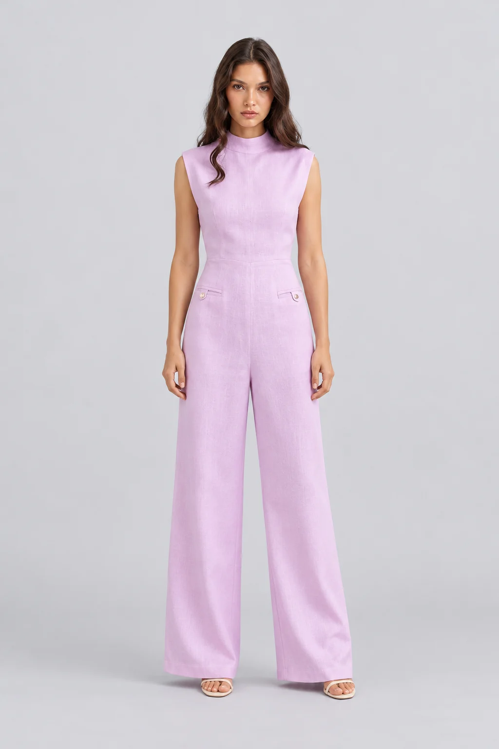 Sleeveless High Neck Wide Leg Jumpsuit in Light Pink [erp-image:bdf4db5950bde3e42136360a]