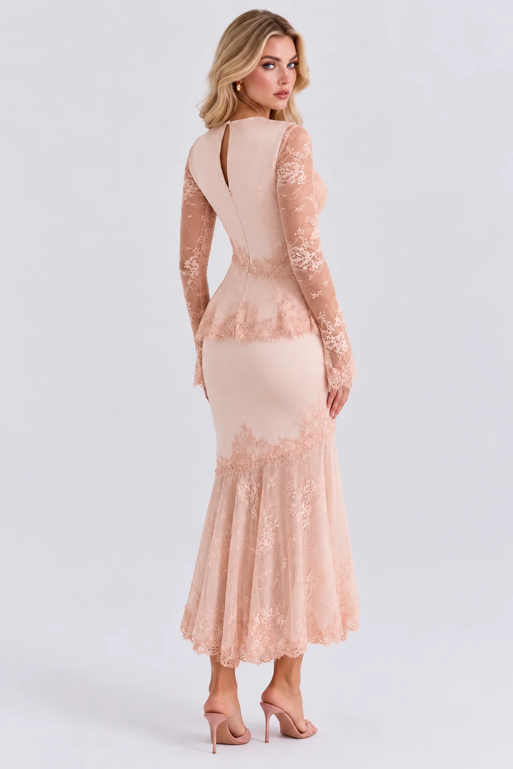 Lace Long Sleeve Peplum Top and Mermaid Midi Skirt Two Piece Set [erp-image:c1b5f4ccfa0e4078f0a156ed]