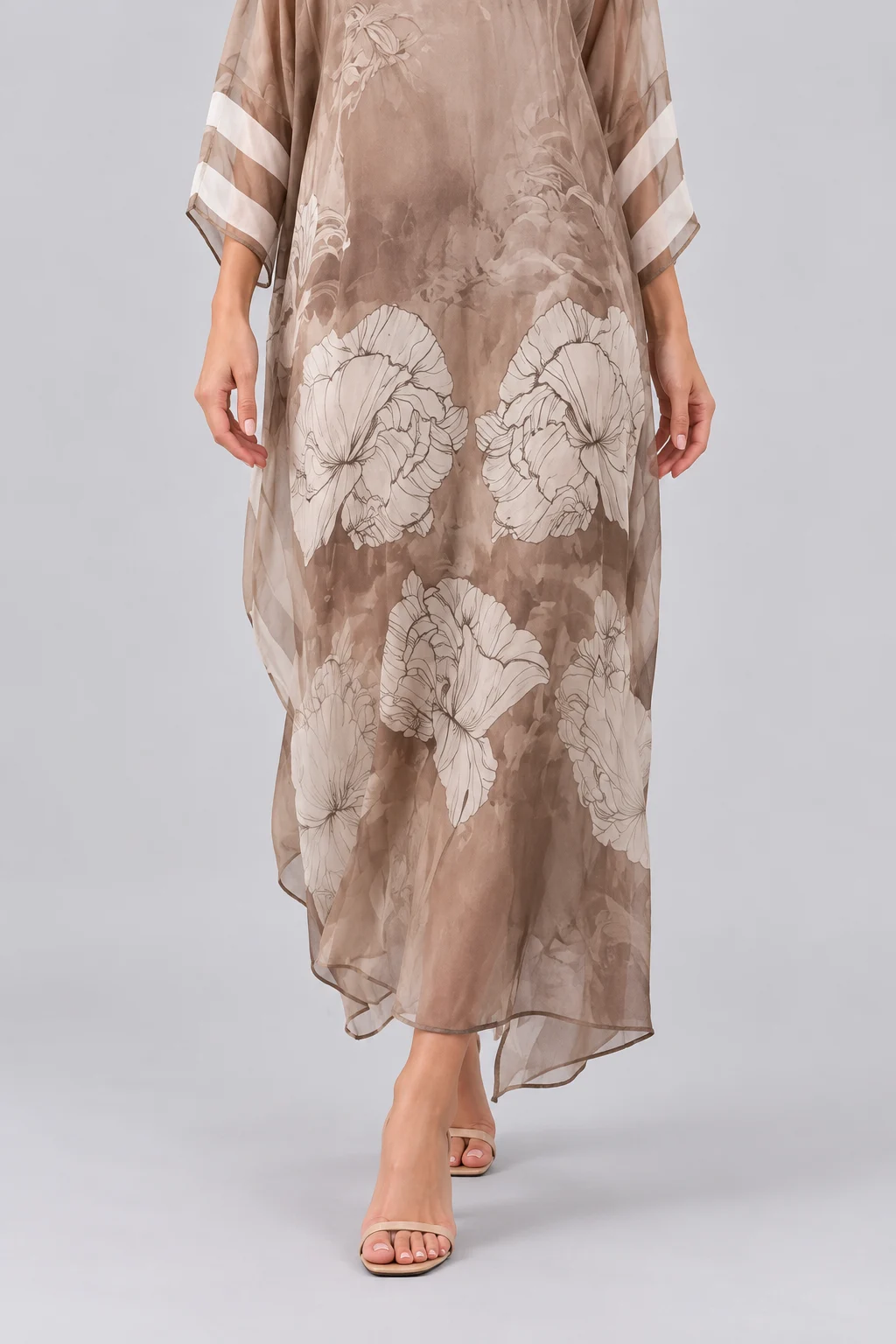 Floral Print Sheer Chiffon Kaftan Maxi Dress with Wide Sleeves [erp-image:16f8c89cb7ebf764d8b8c566]