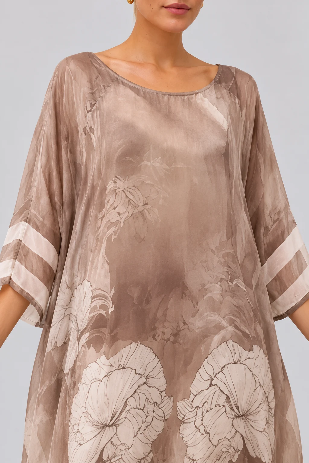 Floral Print Sheer Chiffon Kaftan Maxi Dress with Wide Sleeves [erp-image:5ebadc80380f00669539b52e]