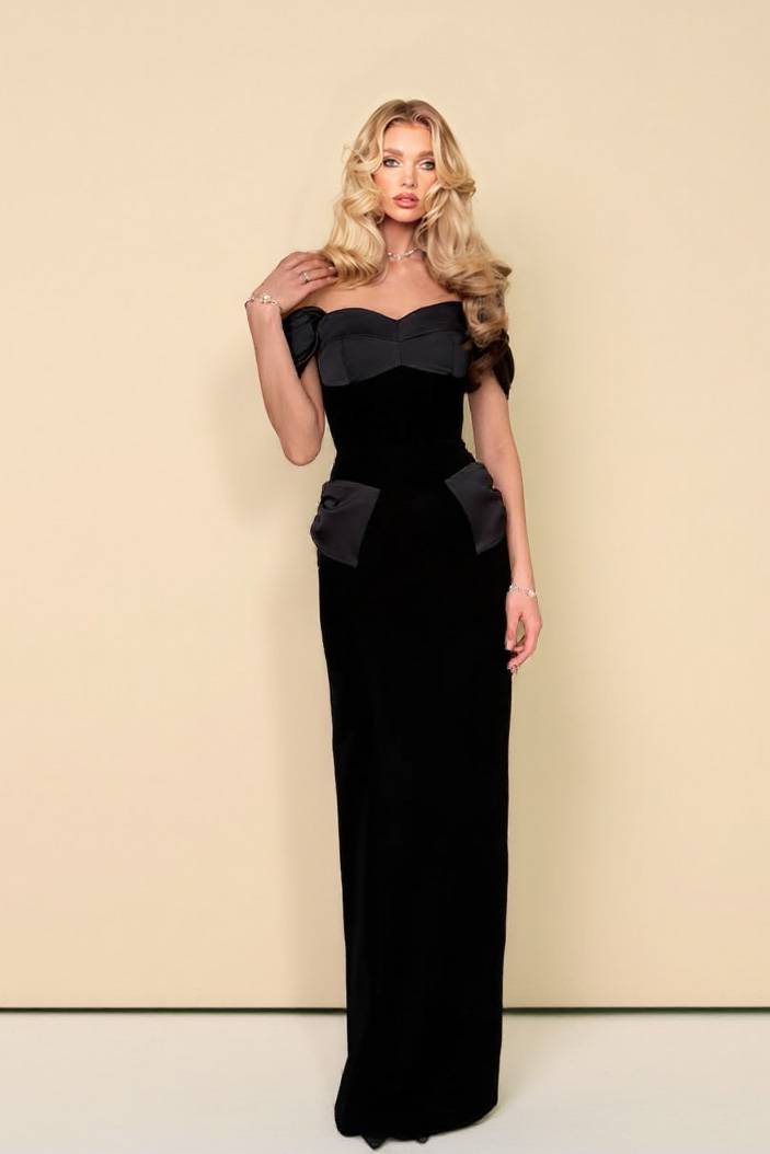 Velvet Splicing Off-Shoulder Maxi Dress