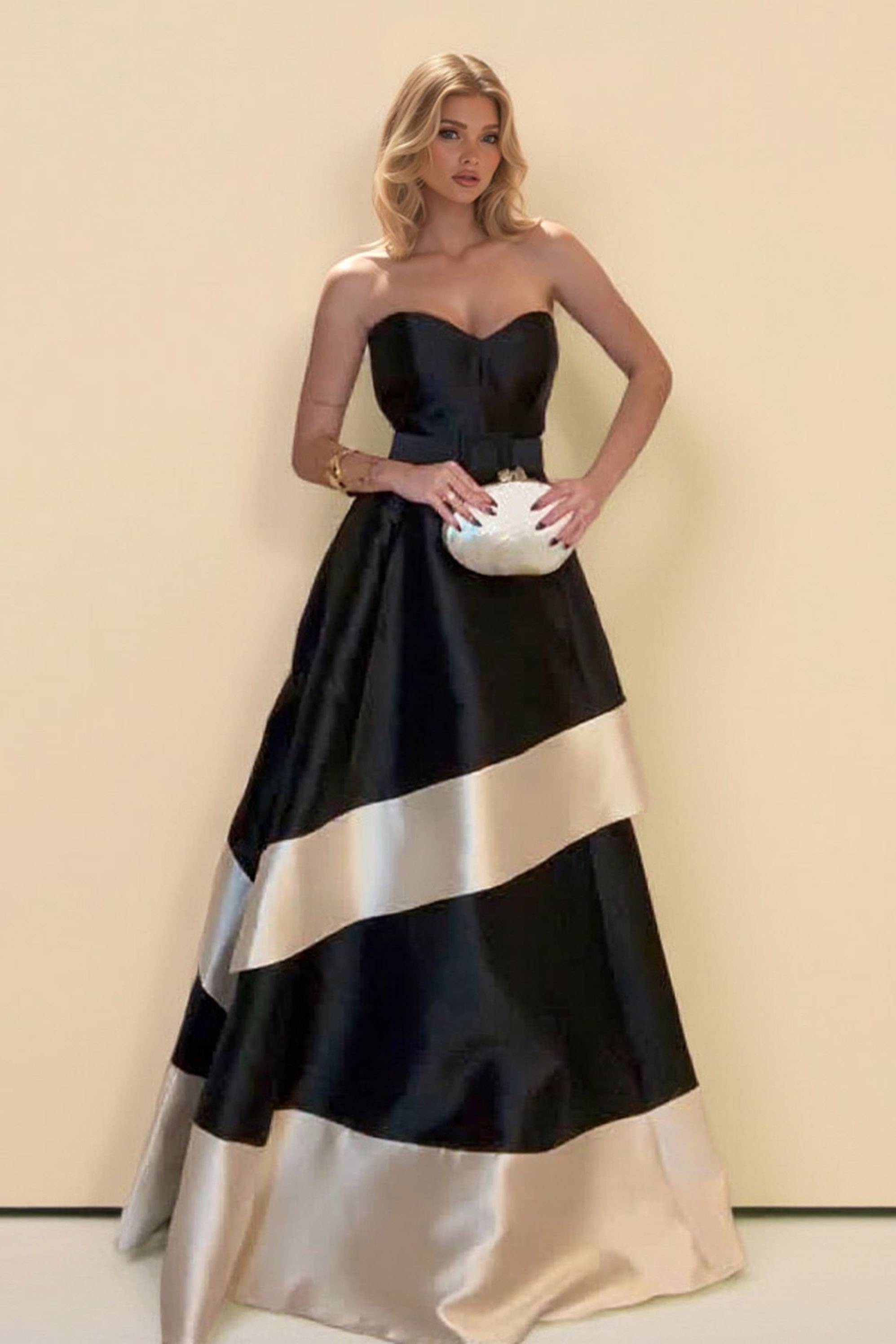 Tube Top Color Contrast High Waist A- Line Maxi Dress