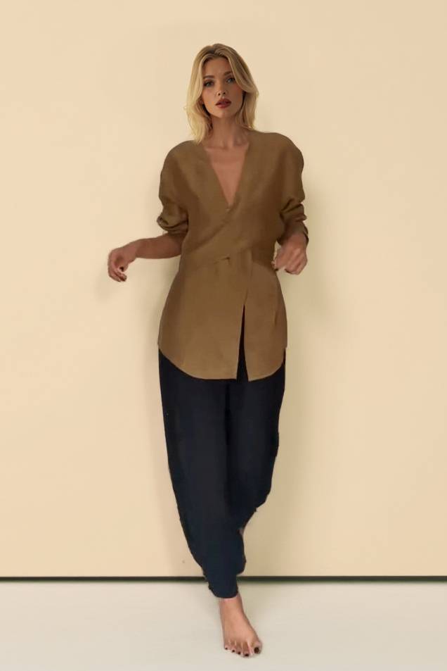 Cross Design Loose Shirt And Lantern Pants Set