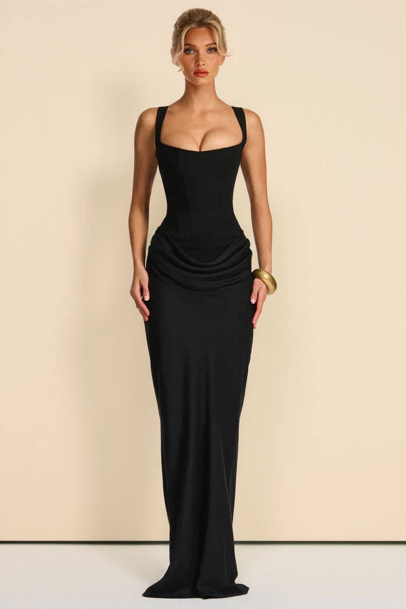 Sling Slim Fit Pleated Maxi Dress