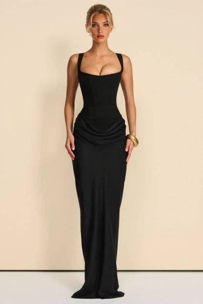 Sling Slim Fit Pleated Maxi Dress