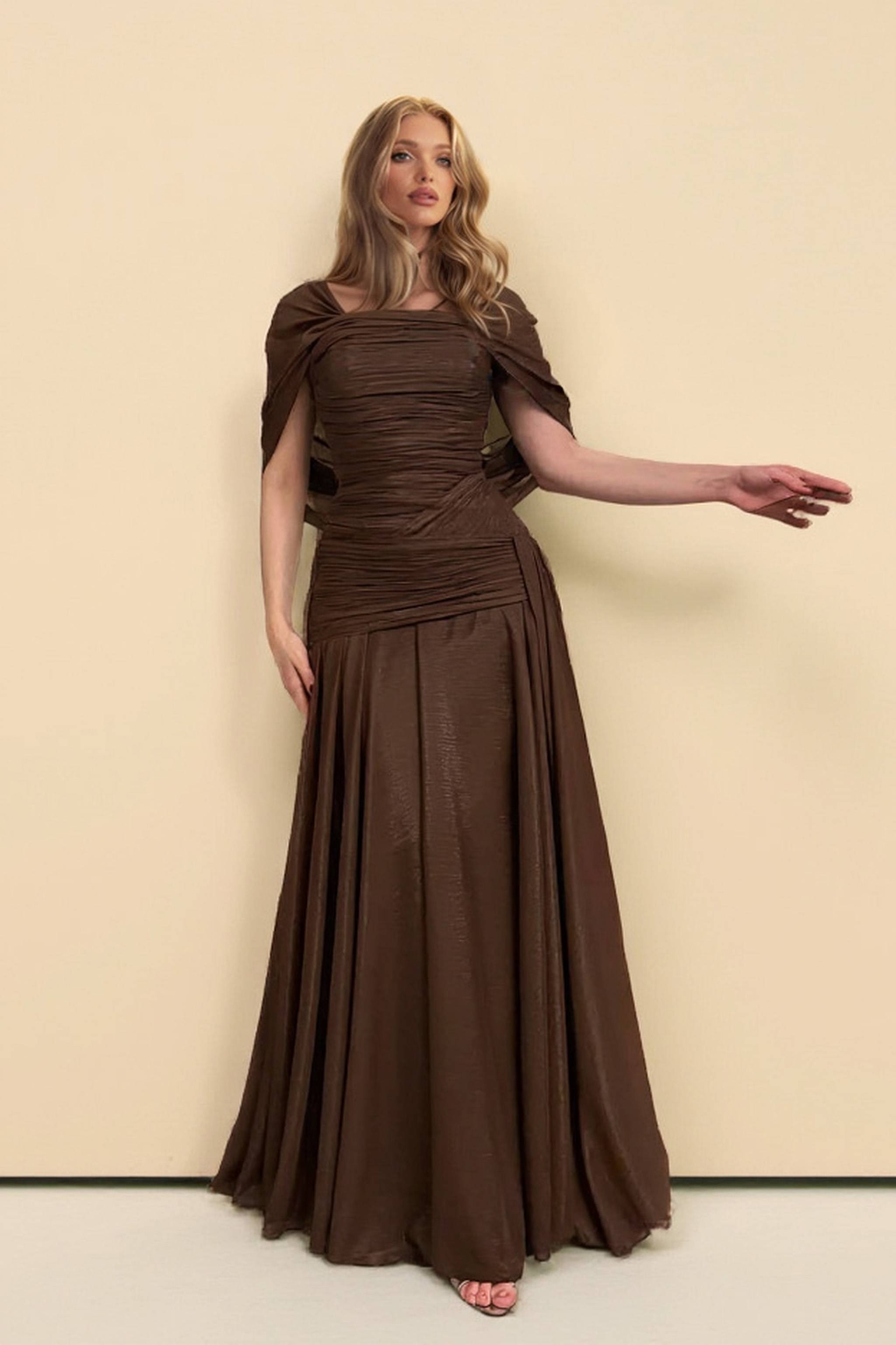 Pleated Design A- Line Maxi Dress
