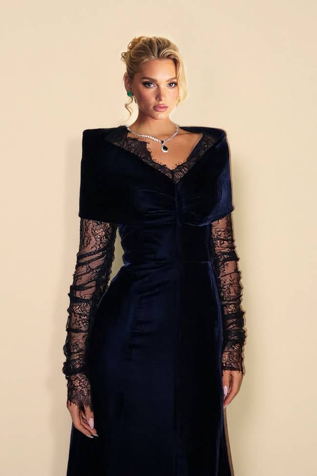 Velvet Splicing Lace Maxi Dress