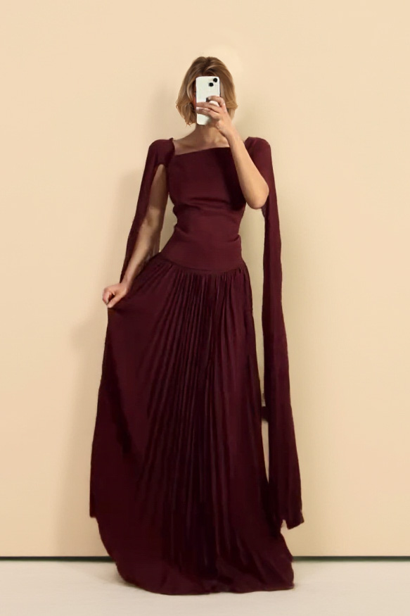 Shawl Sleeve Pleated Maxi Dress
