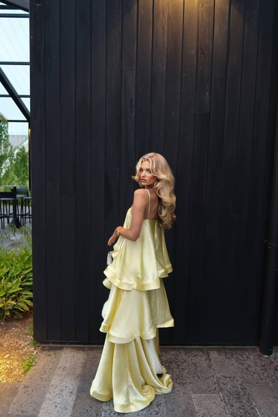 Elegant Three-layer Ruffle Sling Maxi Dress