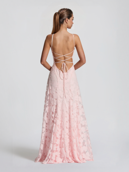 Elegant Floral Lace Spaghetti Strap Maxi Dress