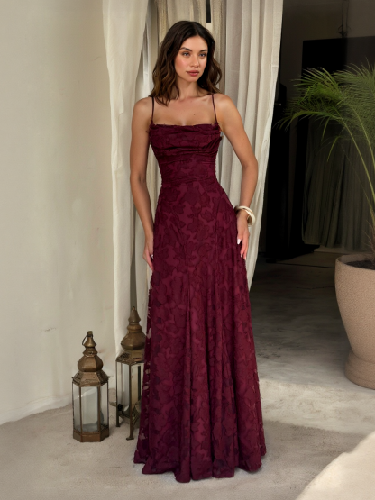 Elegant Floral Lace Spaghetti Strap Maxi Dress