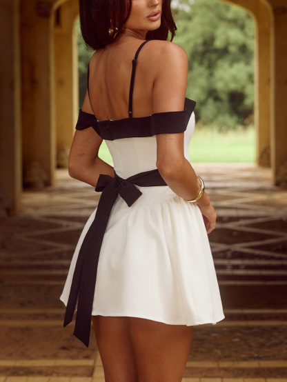 Elegant Contrast Bow A-Line Party Mini Dress