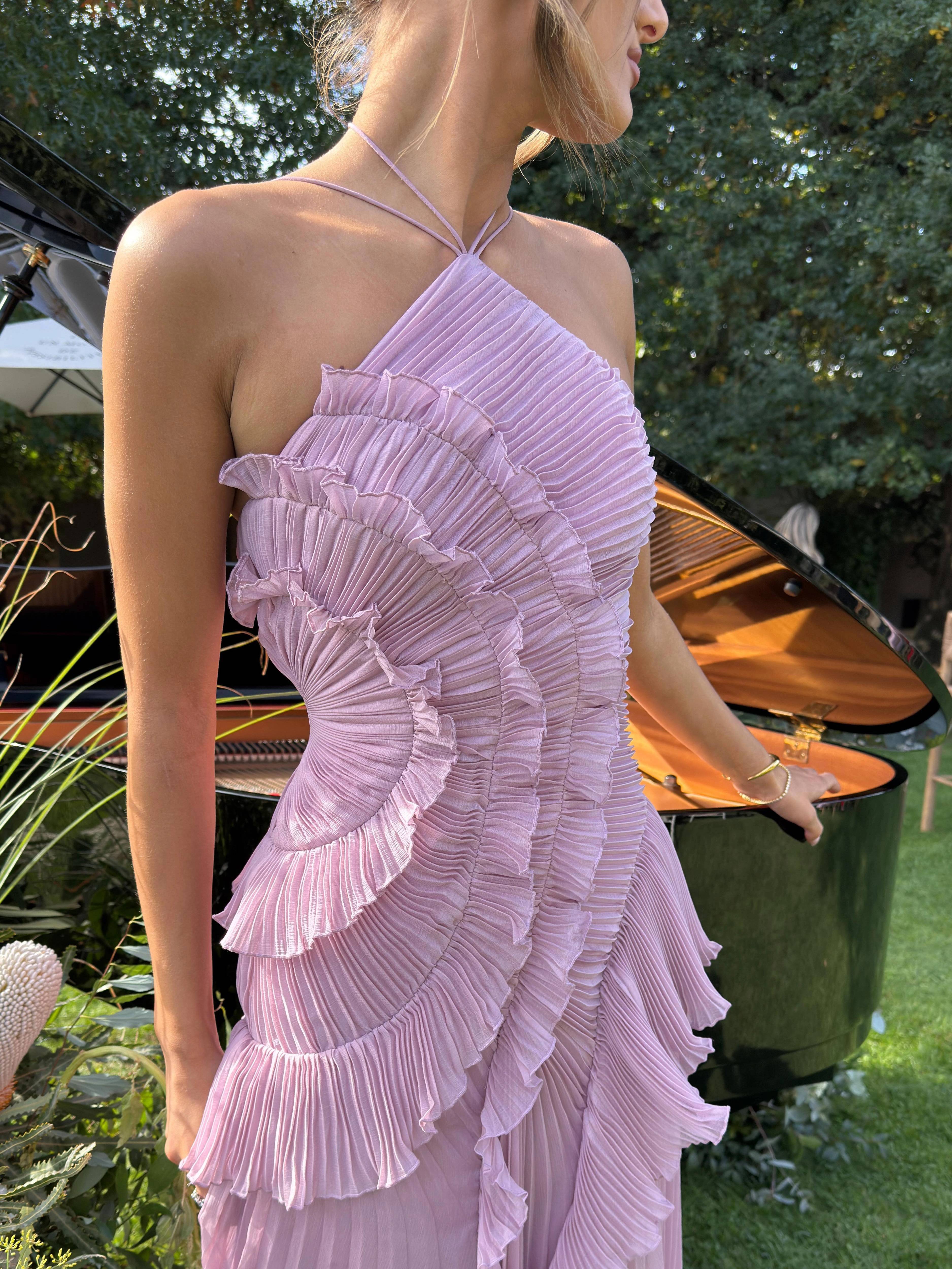 Halter Neck Pleated Backless Dress