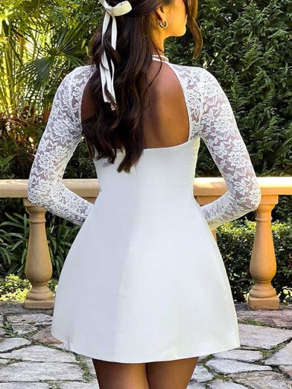 Elegant Sequin Panel Long Sleeve Mini Dress