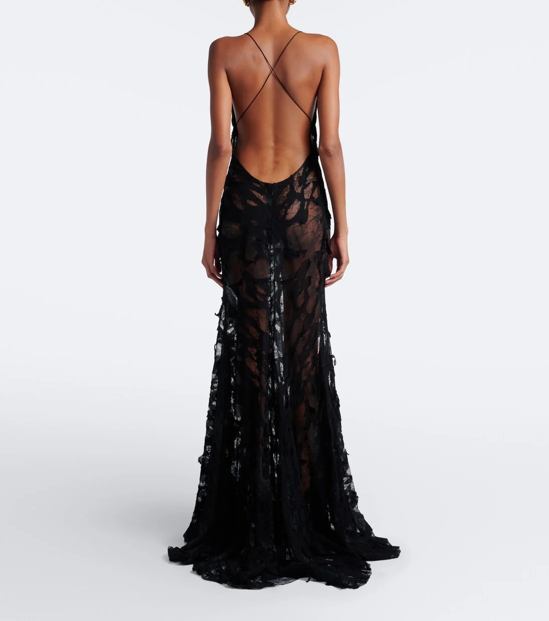 Black Lace Cami Maxi Dress with V-Neckline and Sheer Overlay [erp-image:ea30cd2a1286d17cf9bf4787]