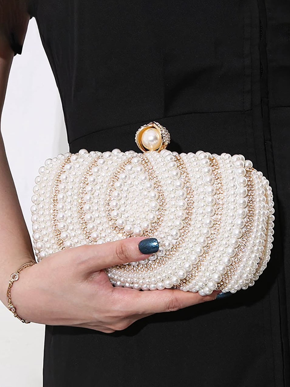 Vintage Ladies Pearl Evening Bag Handmade Beaded Embroidery Bag