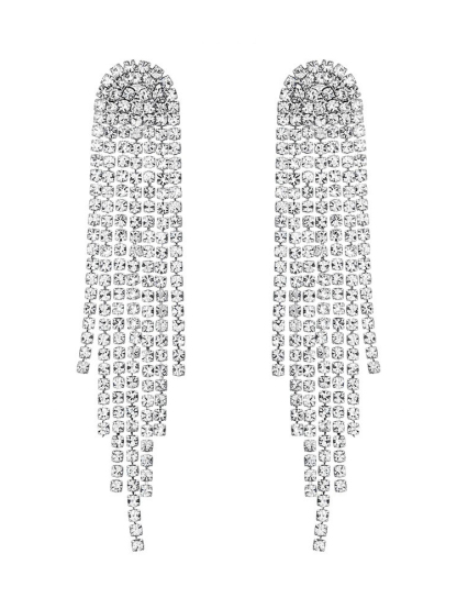 Geometric Diamond Rhinestone Long Tassel Earrings