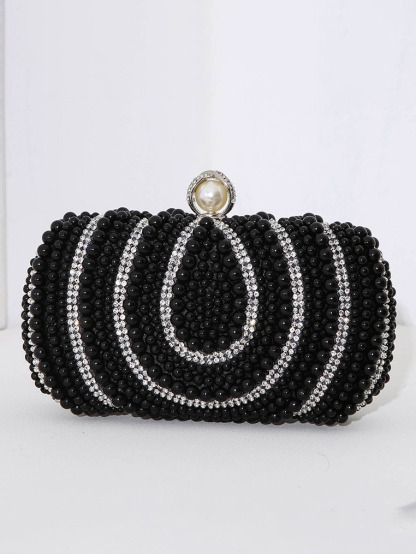 Vintage Ladies Pearl Evening Bag Handmade Beaded Embroidery Bag