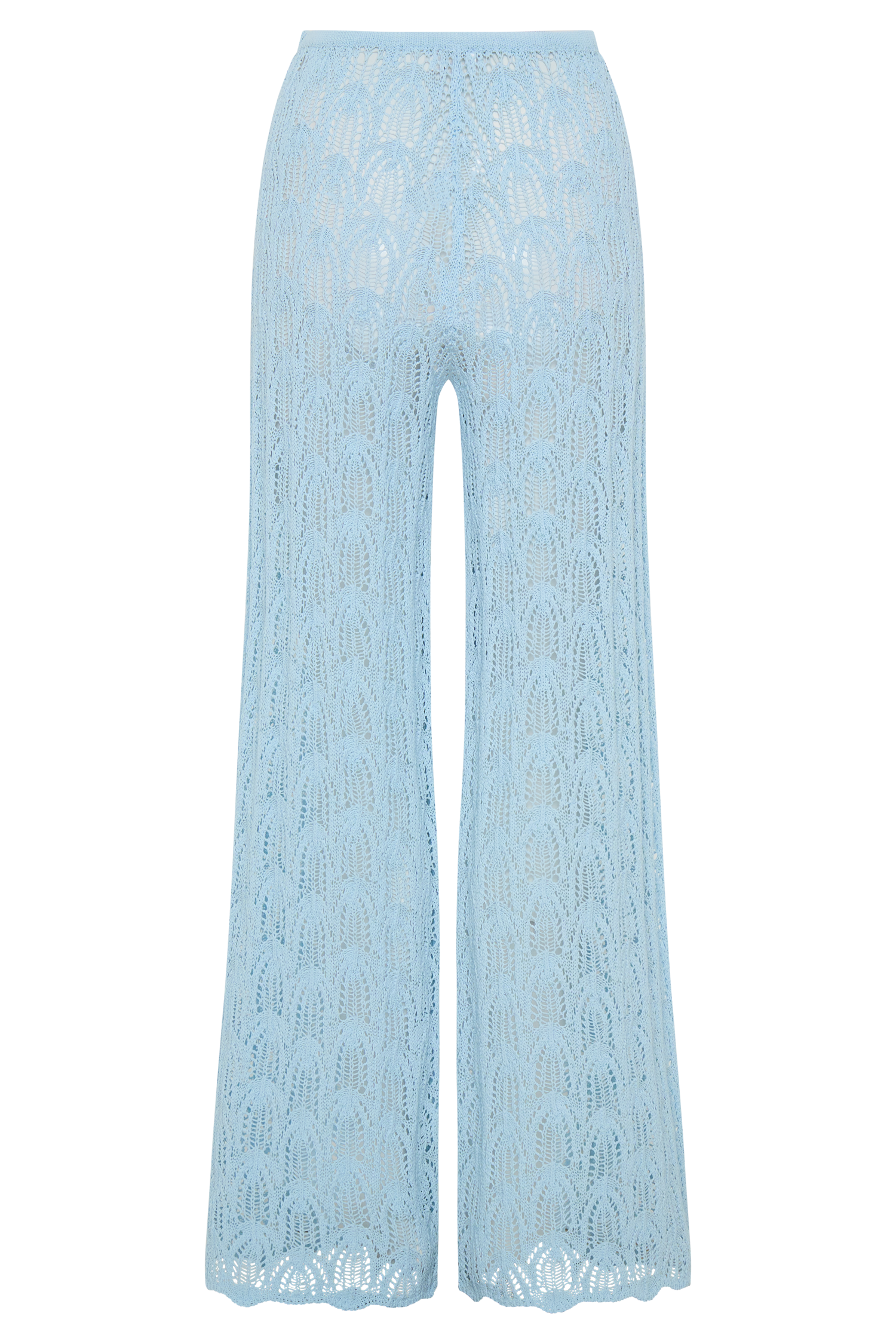 Bohemian Rui Lace Neck Jumpsuit-sky Blue Transparent Like Needle Wide Leg Pants Set