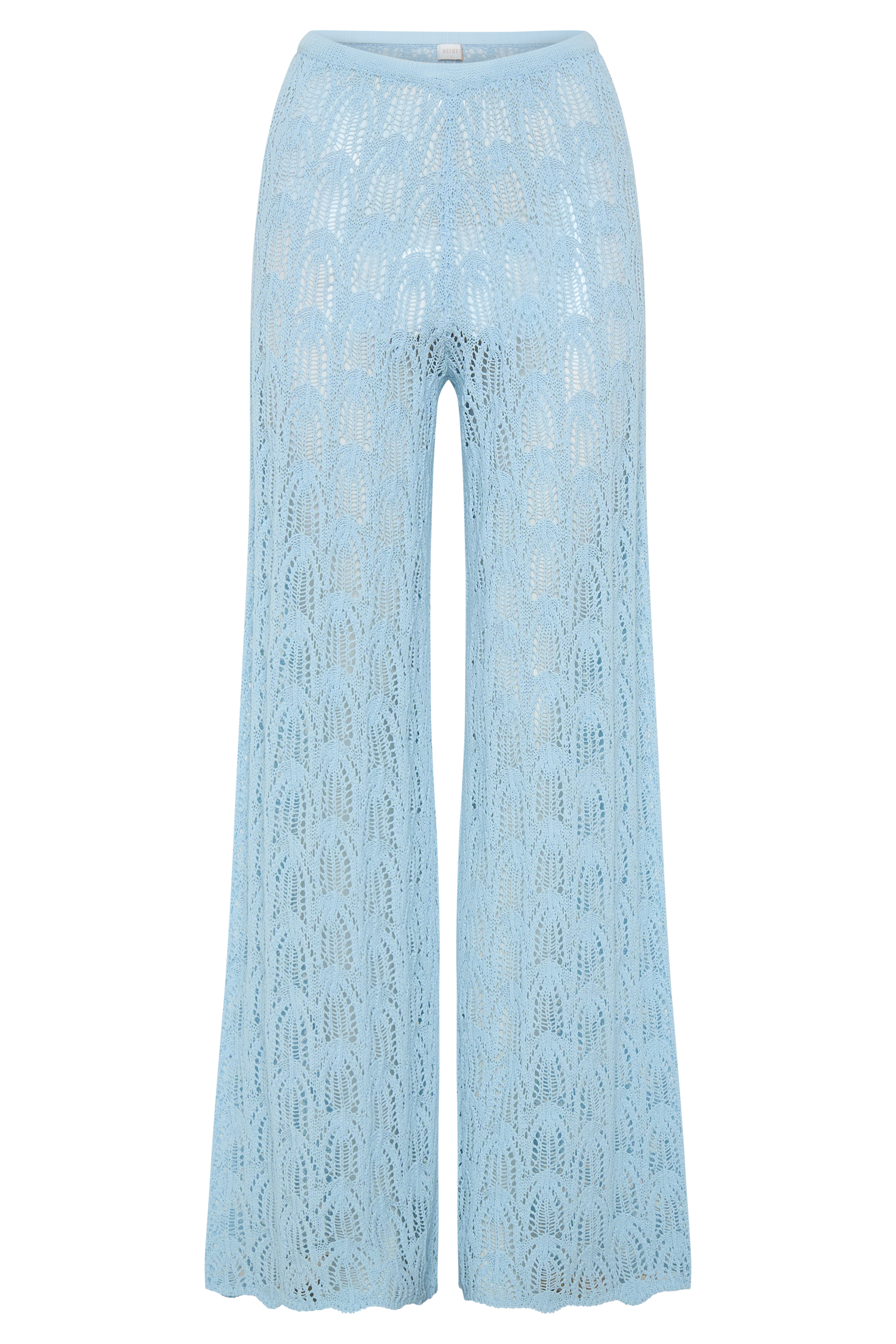 Bohemian Rui Lace Neck Jumpsuit-sky Blue Transparent Like Needle Wide Leg Pants Set