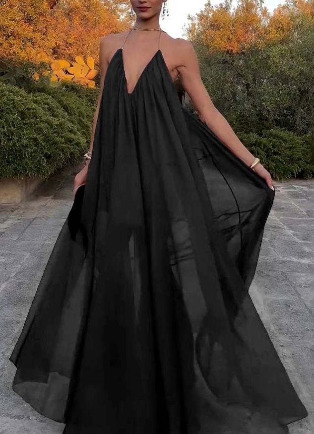 Elegant V-neck Chiffon Flowy Maxi Dress