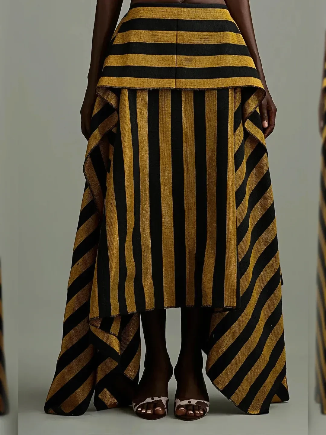 Striped Halter Corset Top and Tiered High-Low Maxi Skirt Two-Piece Set