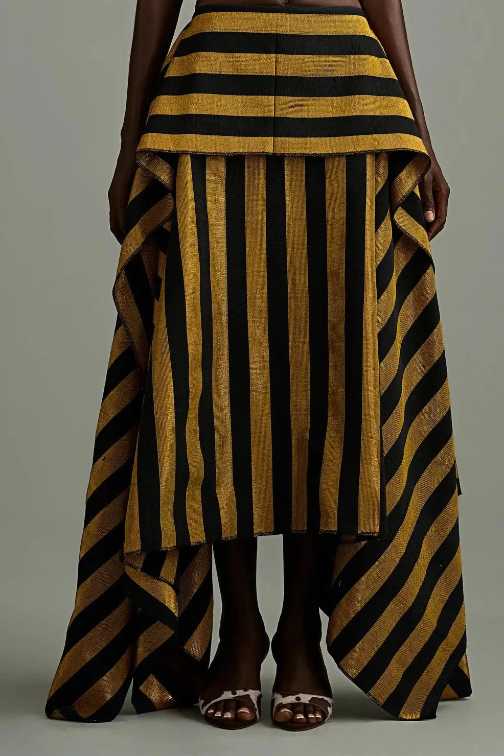 Striped Halter Corset Top and Tiered High-Low Maxi Skirt Two-Piece Set