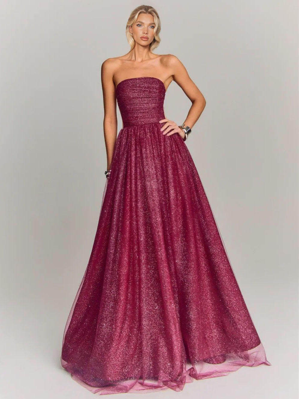 Elegant Mesh Pleated Maxi Party Dress