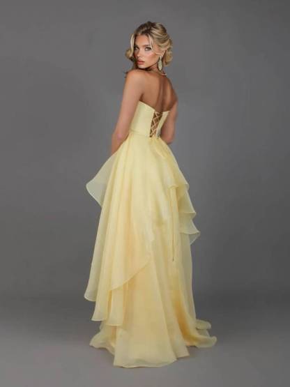 Tube Top Front Slit Multi-layer Maxi Dress