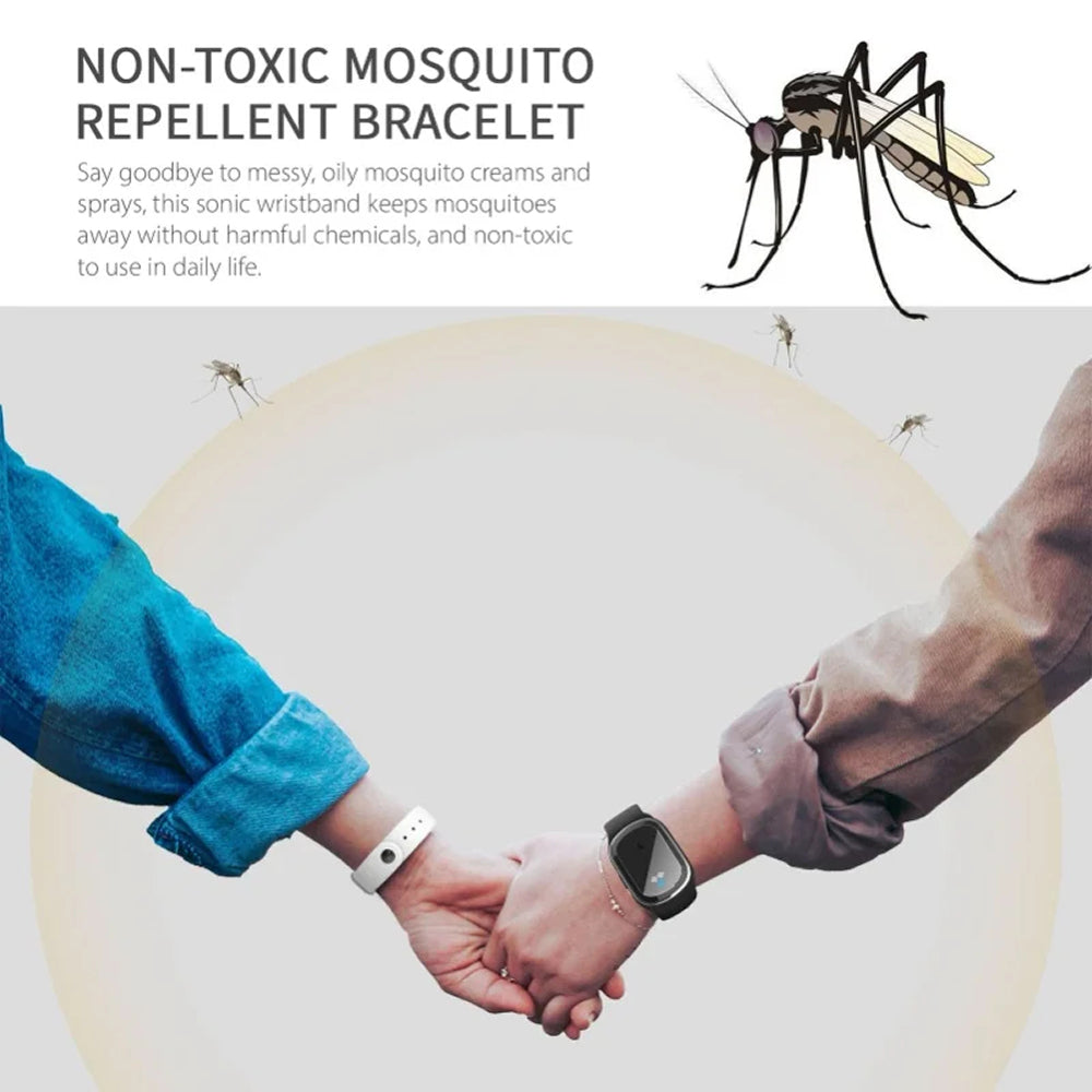 Ultrasonic Mosquito Repellent Bracelet with Adjustable Silicone Band and 130-Hour Battery