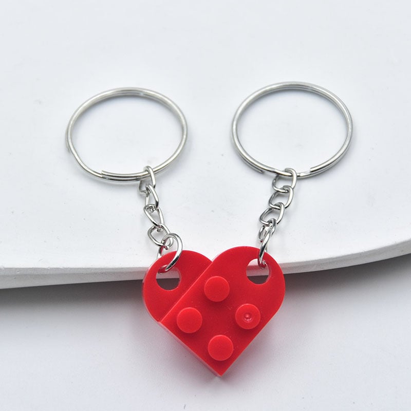 Separate, But Always Connected Building Block Heart Couple Keychain