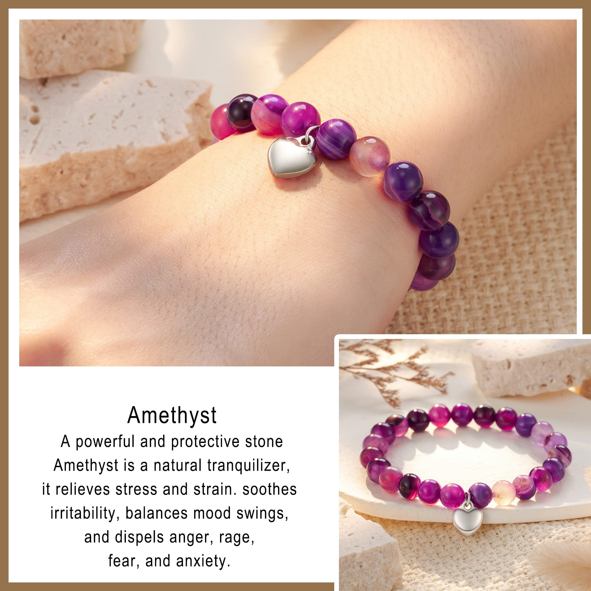 Healing Bracelet For Women Anxiety Bracelet Chakra Beaded Bracelets And Healing Stones Bracelet Calming Stretch Bracelet Stress Relief Gifts For Women,Purple.