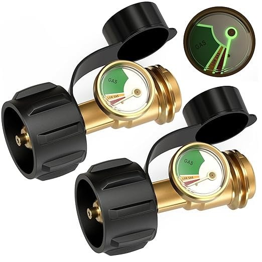 Propane Tank Gauge Level Indicator, Universal Propane Gauge for 5-40lb LP Tanks, Color Coded Gas Pressure Meter for BBQ, RV, Camper, Heater, Leak Detector, QCC1/Type1, Easy to Read, Durable (2 Packs)