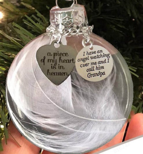 "A Piece of My Heart Is In Heaven" Feather Ball Memorial Ornament