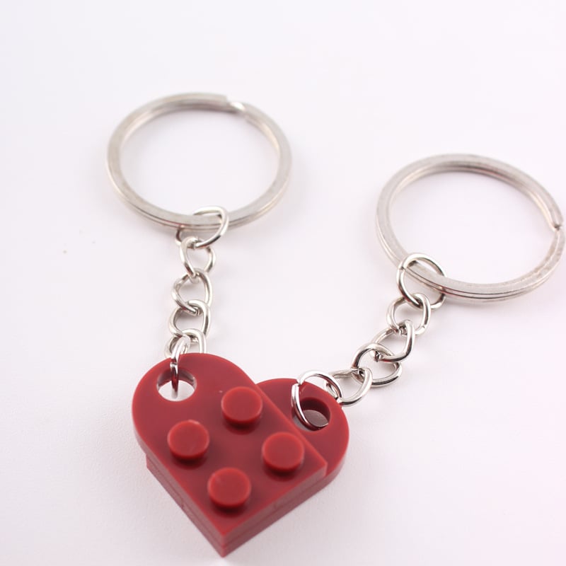 Separate, But Always Connected Building Block Heart Couple Keychain