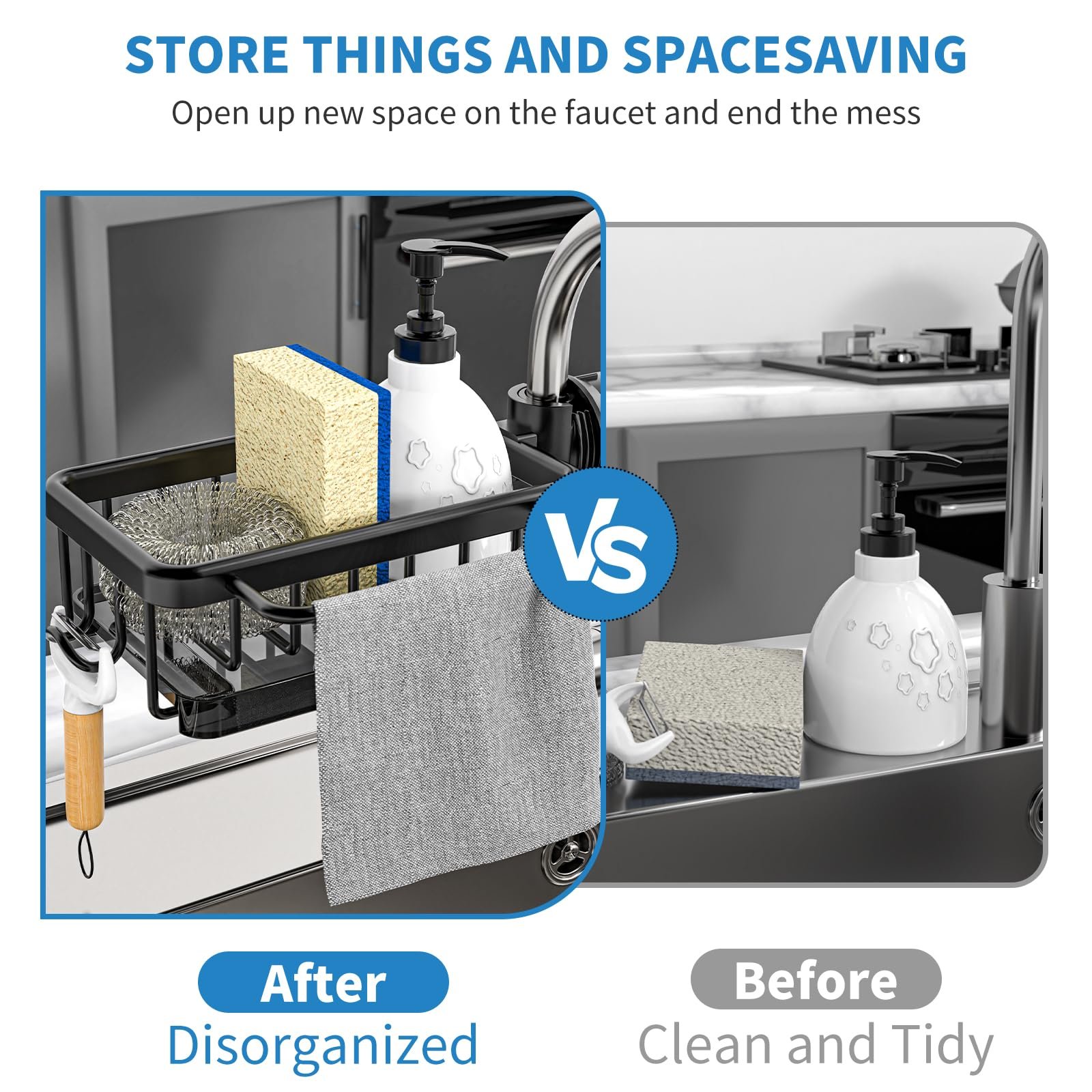 Dish Sponge Holder Over Faucet Kitchen Sink Organizer