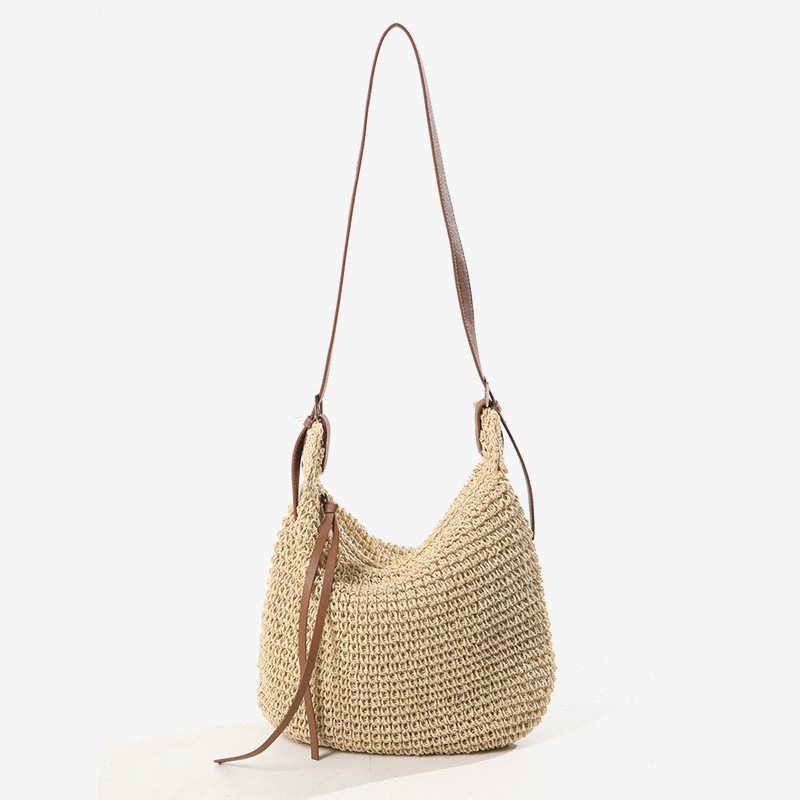 Women's Handwoven Straw Crossbody Bags – Boho Summer Beach Shoulder Bag with Adjustable Leather Strap