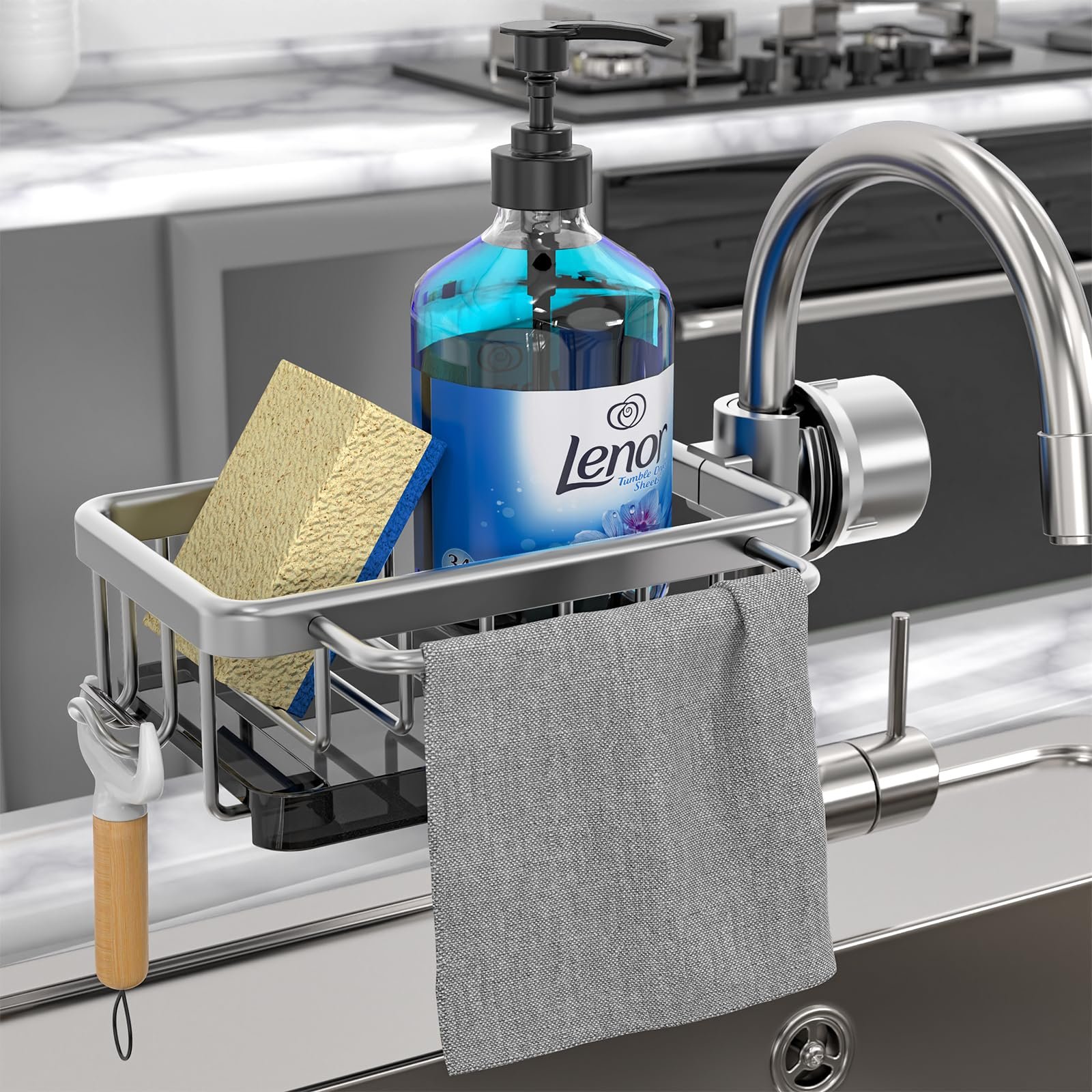 Dish Sponge Holder Over Faucet Kitchen Sink Organizer