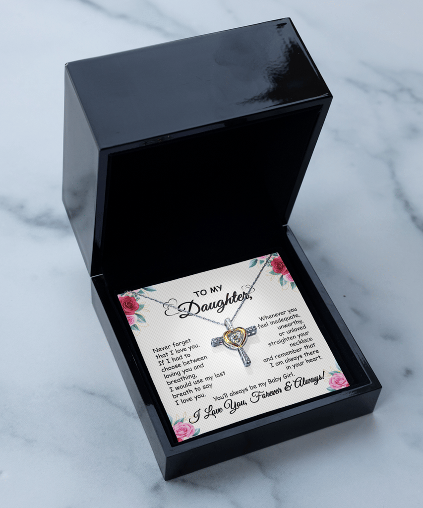 Promotion -  Gift To My Baby Girl Daughter - Cross Dancing Necklace With Message Card Gift