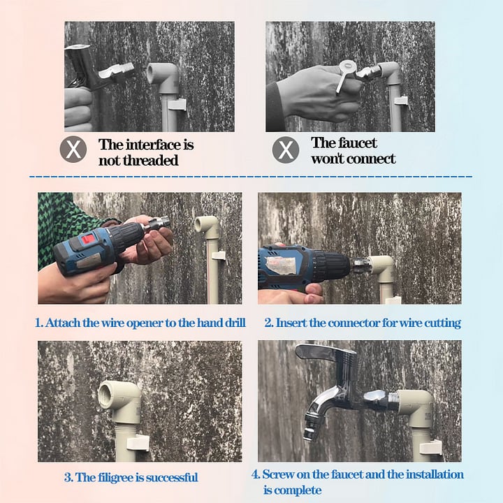 Electric Drill Compatible PVC Pipe Threader Kit with Various Die Sizes
