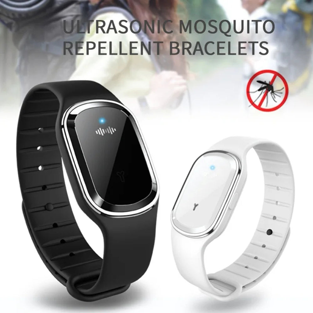 Ultrasonic Mosquito Repellent Bracelet with Adjustable Silicone Band and 130-Hour Battery