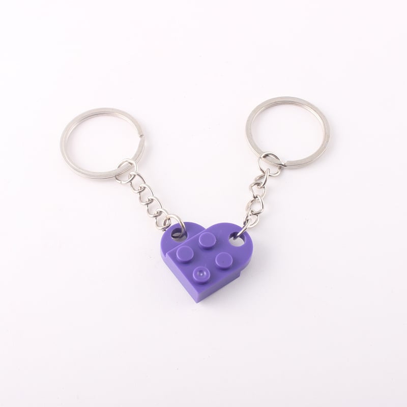 Separate, But Always Connected Building Block Heart Couple Keychain