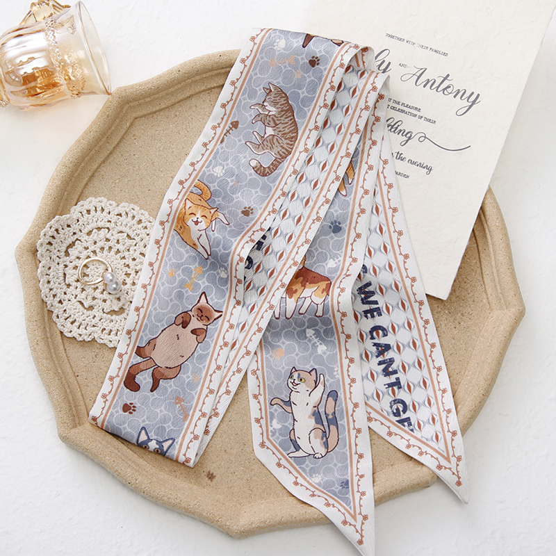 Summer Handmade Cat Illustration Scarf