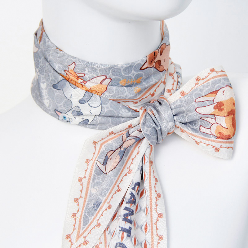 Summer Handmade Cat Illustration Scarf