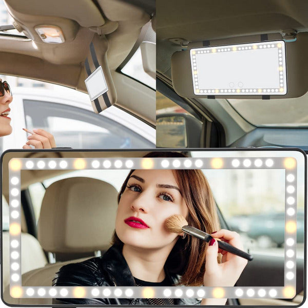 Rechargeable LED Car Makeup Mirror - Sun Visor Mirror With Fill Light For Beauty On-the-Go!