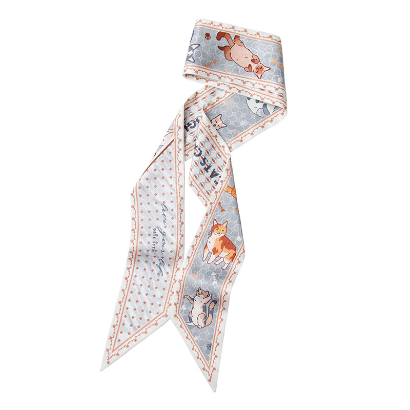 Summer Handmade Cat Illustration Scarf